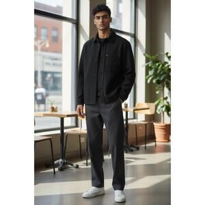 Zara Black Utility Jacket Minimalist Button Front Overshirt Men’s Small
